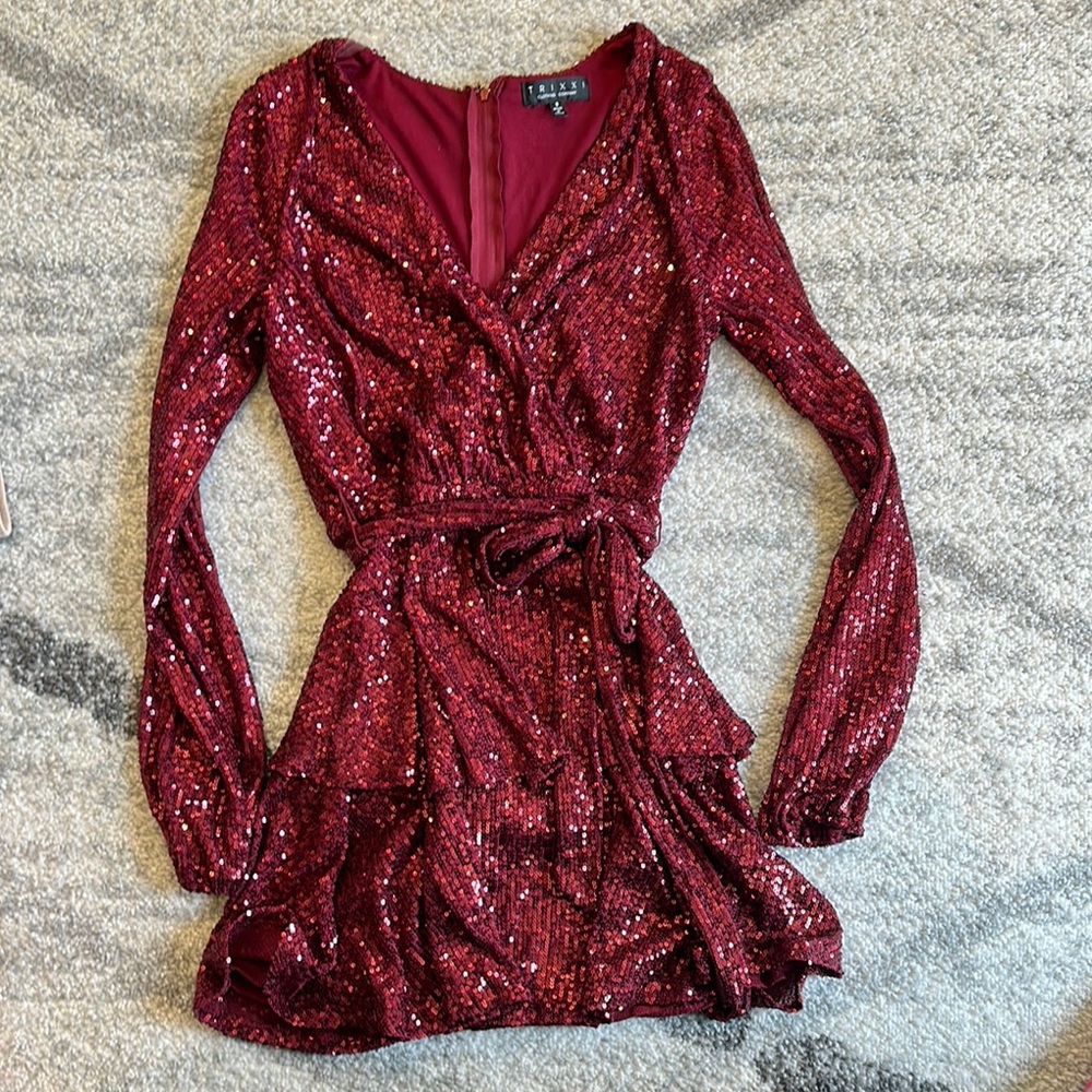 Elegant Red Sequin Wrap Dress
